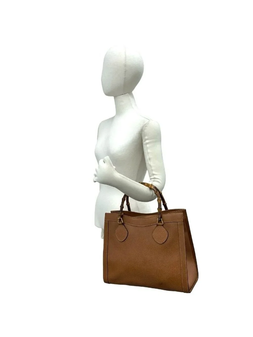 Gucci Vintage Bamb Leather Tote Business Brown